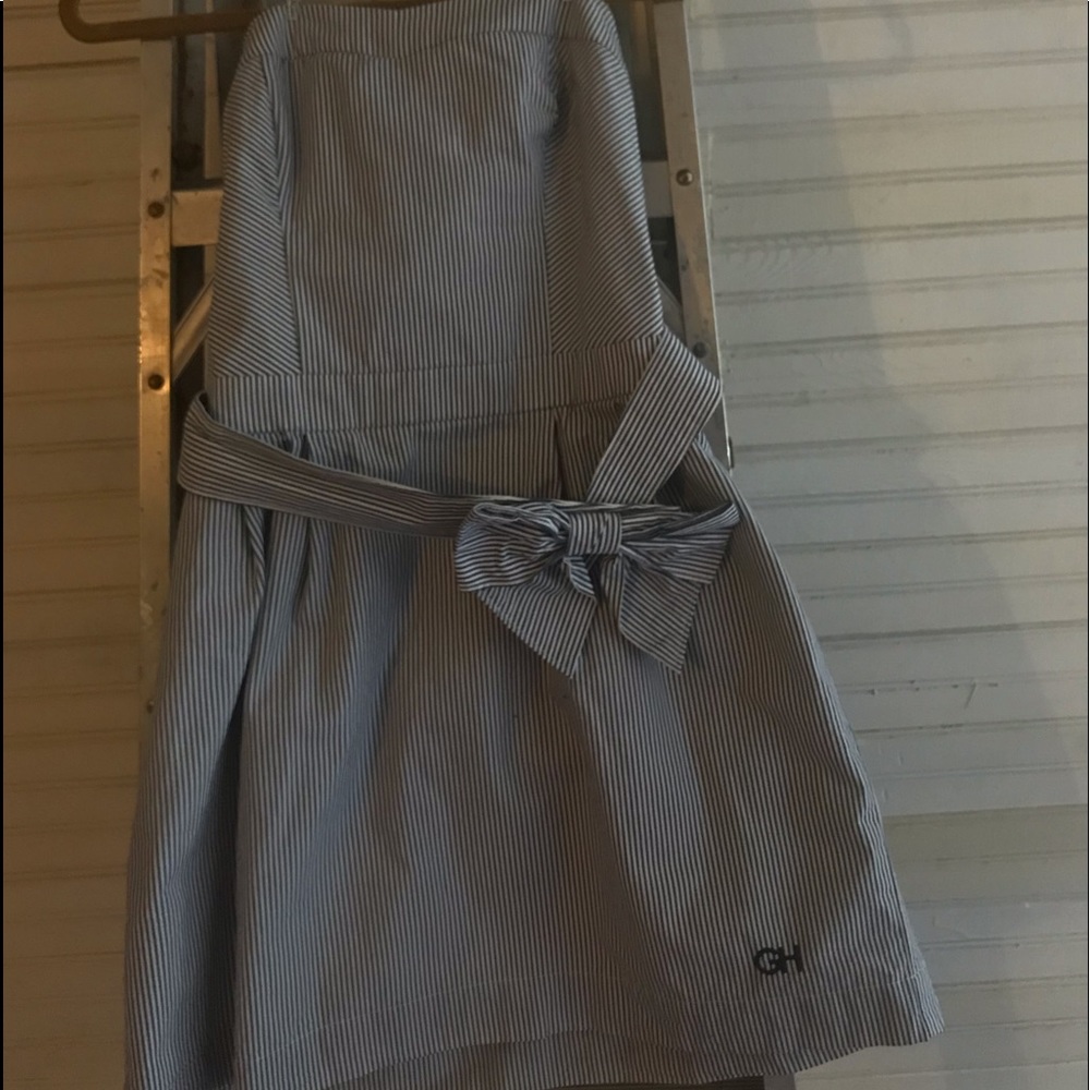little girls navy and white stripped dress